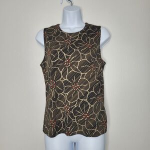 Vintage y2k brown black abstract flower print grunge party going out top medium